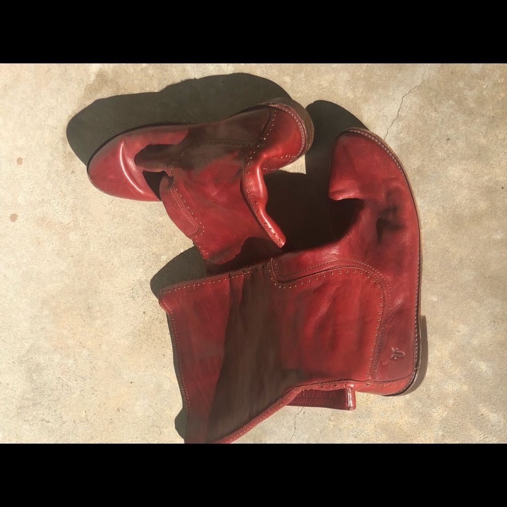 Frye red leather tall stud embellished boots 9 1/2